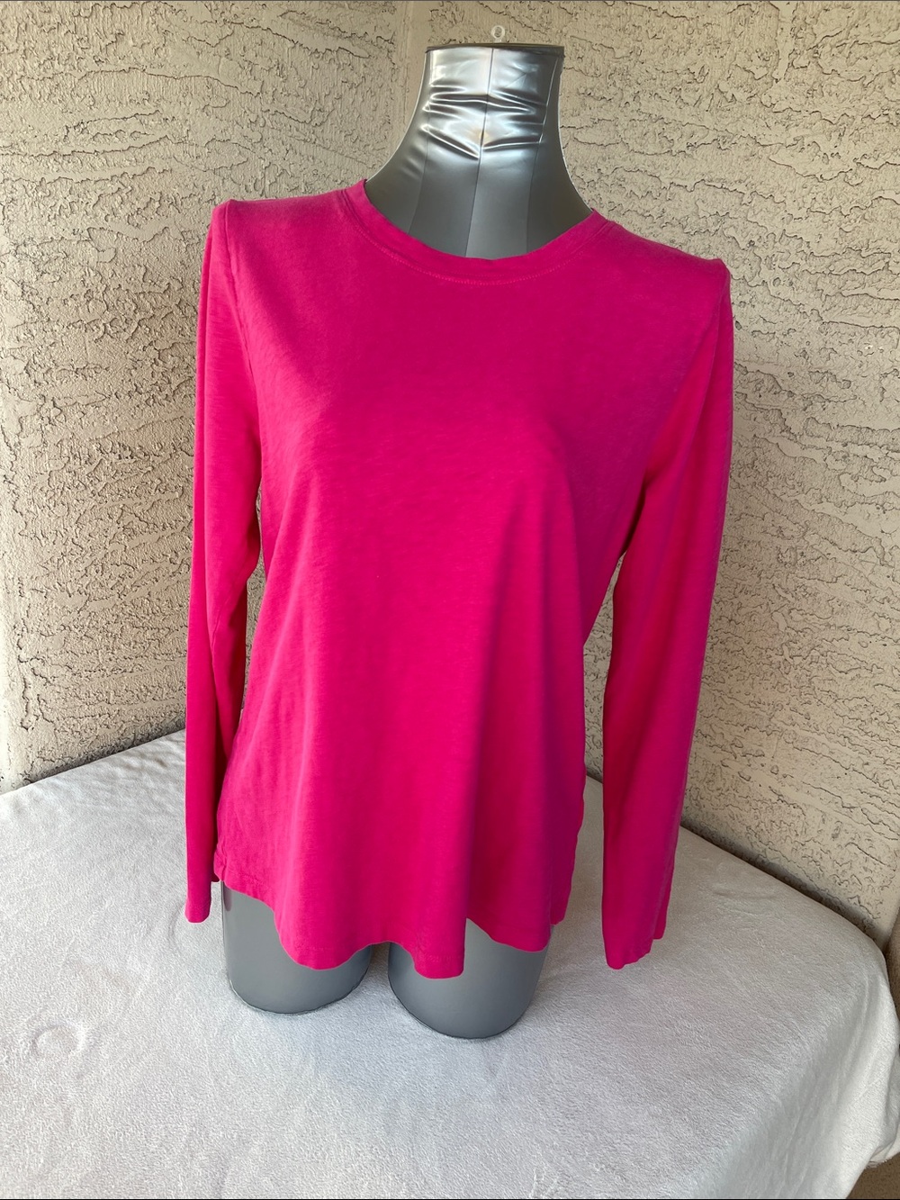 J. Crew Factory Bright Fuchsia Long-Sleeve Crewneck Top